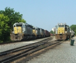 KCS power looks east at KCS' Bossier City, La. yard as a casino towers in the background